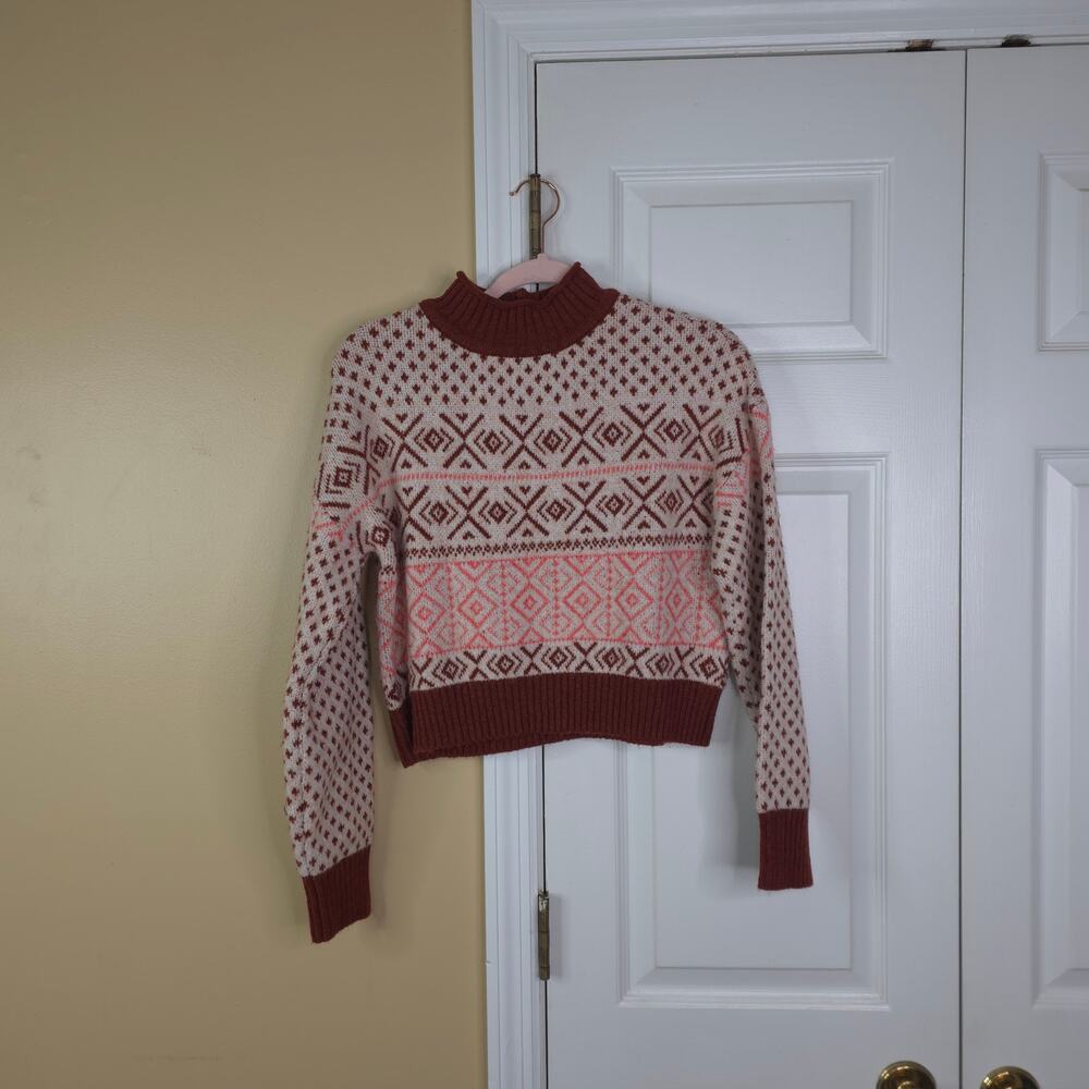 American Eagle Outfitters Cropped Fair Isle Mock Neck Knit Sweater Size S